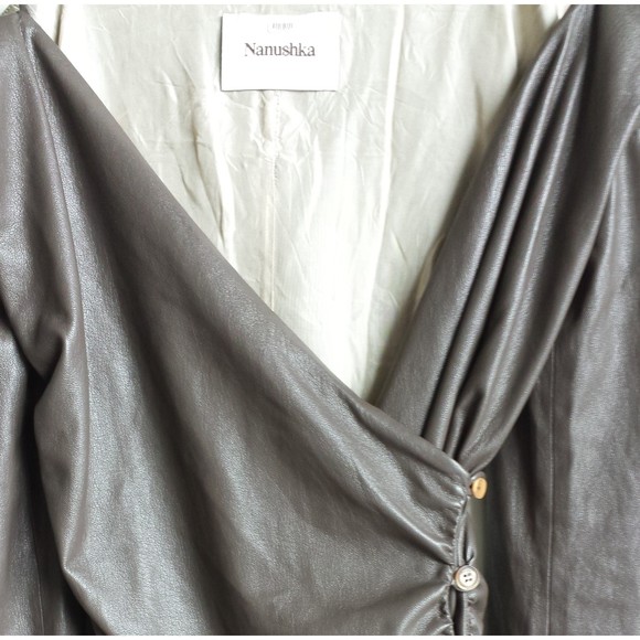 NANUSHKA Nanushka Moha Dress Faux Leather Wrap Brown Button Fit Mini V neck XS - Picture 8 of 12
